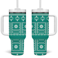 Fiji Masi All Teal Tumbler With Handle Tapa Pattern LT01 One Size: 40 oz Teal - Polynesian Pride