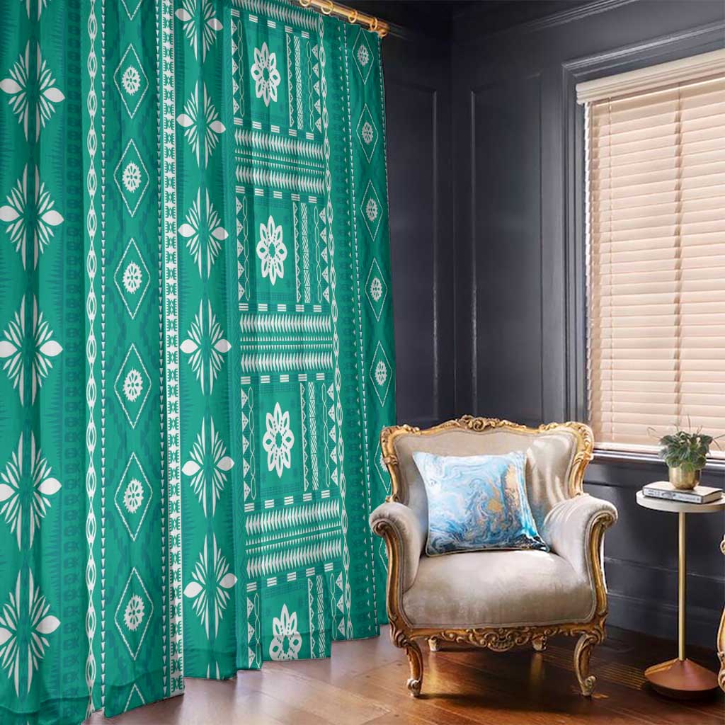 Fiji Masi All Teal Window Curtain Tapa Pattern LT01 - Polynesian Pride