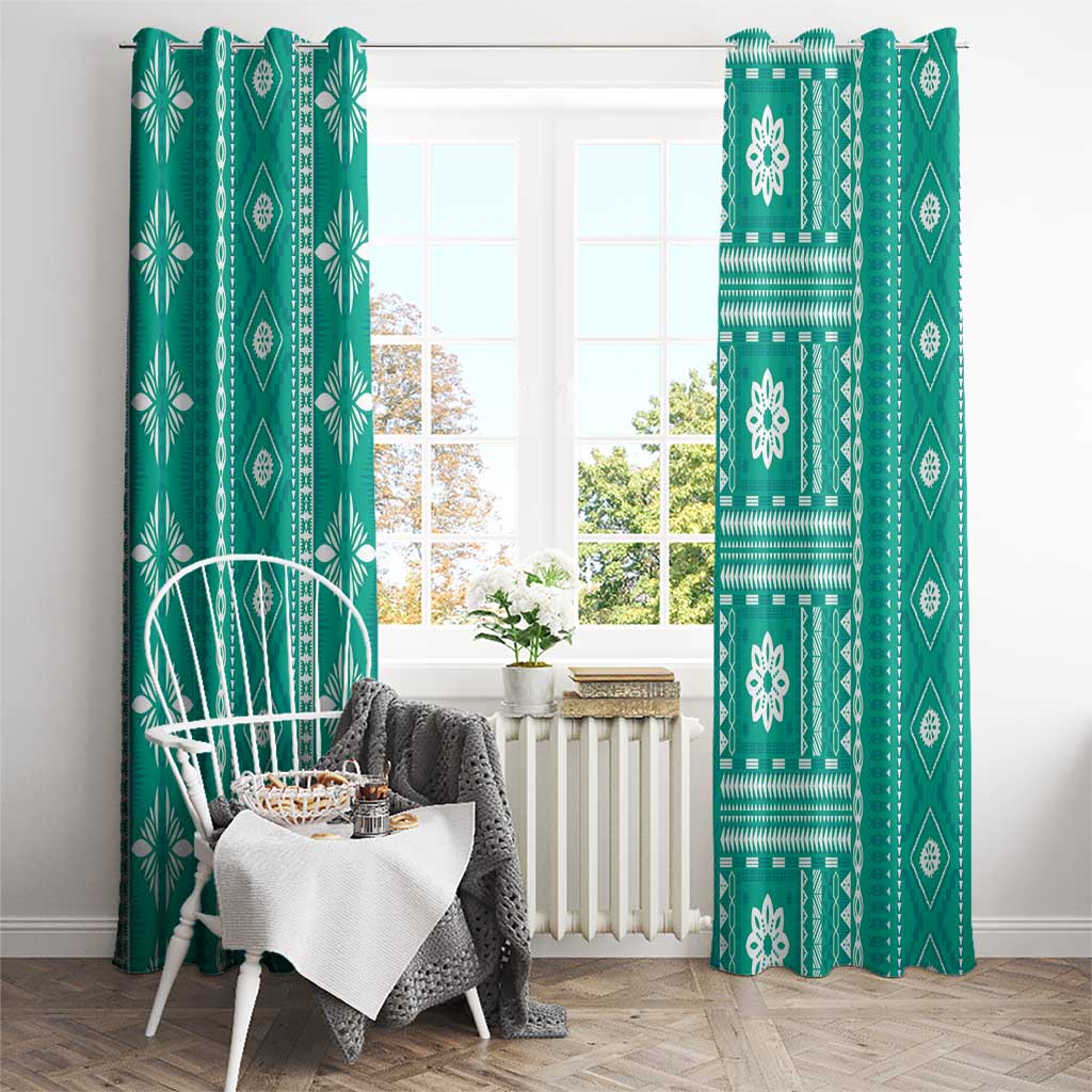 Fiji Masi All Teal Window Curtain Tapa Pattern LT01 - Polynesian Pride