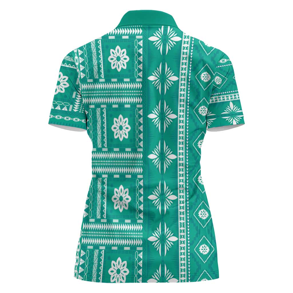Fiji Masi All Teal Women Polo Shirt Tapa Pattern LT01 - Polynesian Pride