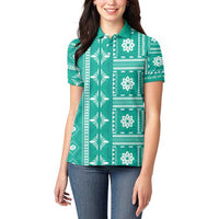 Fiji Masi All Teal Women Polo Shirt Tapa Pattern LT01 - Polynesian Pride