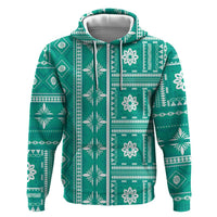 Fiji Masi All Teal Zip Hoodie Tapa Pattern LT01 Zip Hoodie Teal - Polynesian Pride