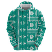Fiji Masi All Teal Zip Hoodie Tapa Pattern LT01 - Polynesian Pride