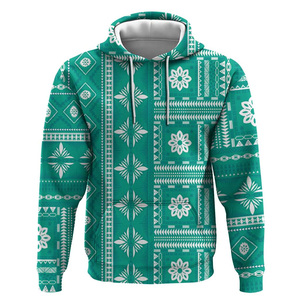 Fiji Masi All Teal Zip Hoodie Tapa Pattern LT01 Pullover Hoodie Teal - Polynesian Pride