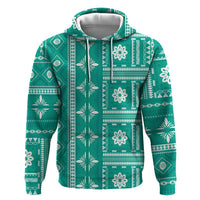 Fiji Masi All Teal Zip Hoodie Tapa Pattern LT01 Pullover Hoodie Teal - Polynesian Pride