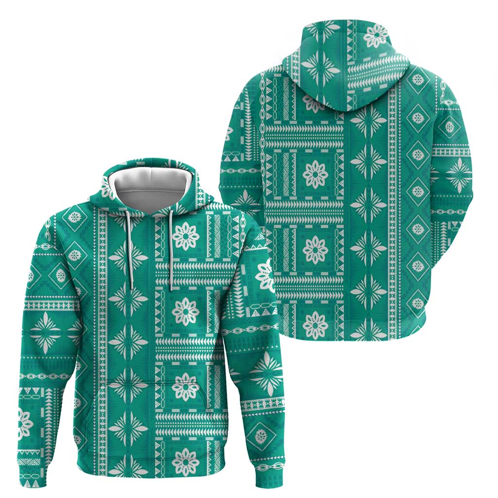 Fiji Masi All Teal Zip Hoodie Tapa Pattern LT01 - Polynesian Pride
