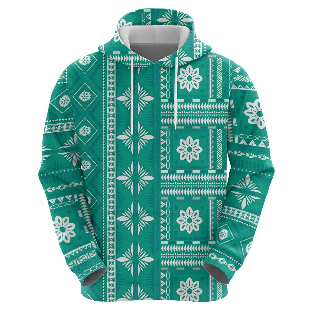 Fiji Masi All Teal Zip Hoodie Tapa Pattern LT01 - Polynesian Pride