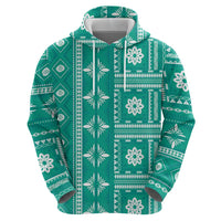 Fiji Masi All Teal Zip Hoodie Tapa Pattern LT01 - Polynesian Pride