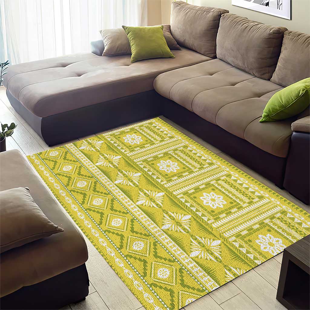 Fiji Masi All Yellow Area Rug Tapa Pattern LT01 - Polynesian Pride