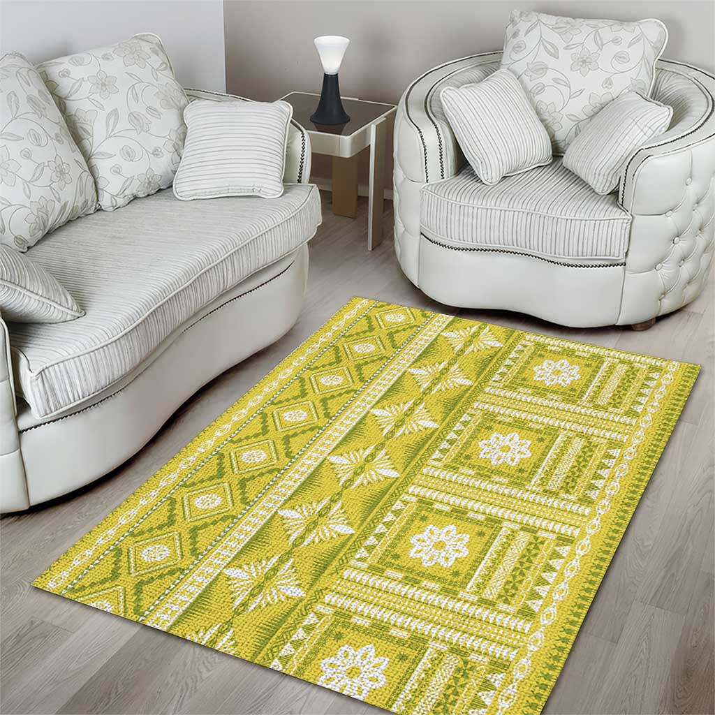 Fiji Masi All Yellow Area Rug Tapa Pattern LT01 - Polynesian Pride