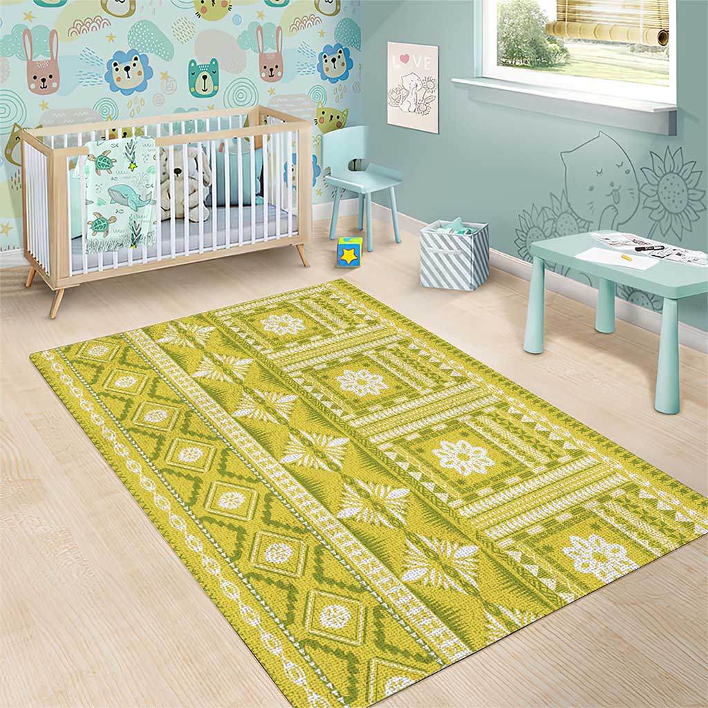 Fiji Masi All Yellow Area Rug Tapa Pattern LT01 - Polynesian Pride