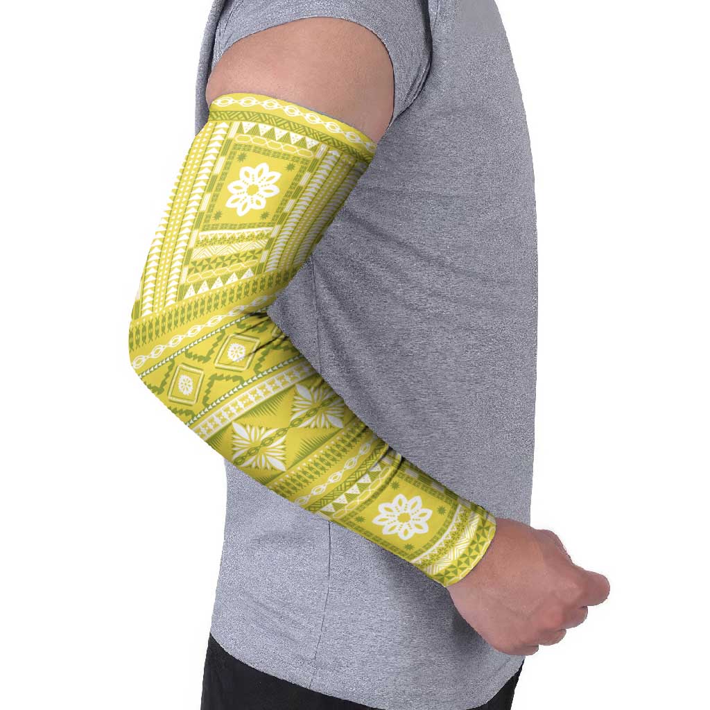 Fiji Masi All Yellow Arm Sleeves Tapa Pattern LT01 - Polynesian Pride