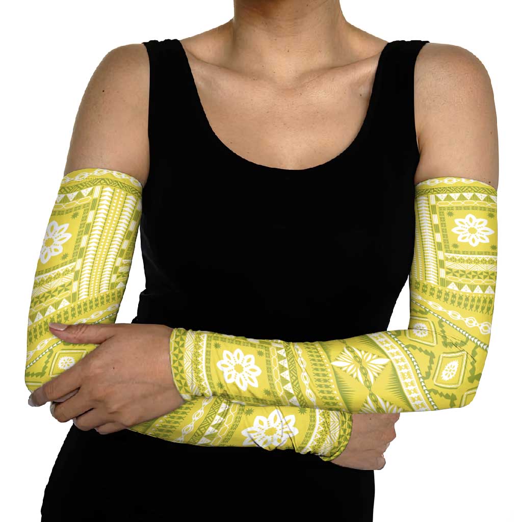 Fiji Masi All Yellow Arm Sleeves Tapa Pattern LT01 - Polynesian Pride
