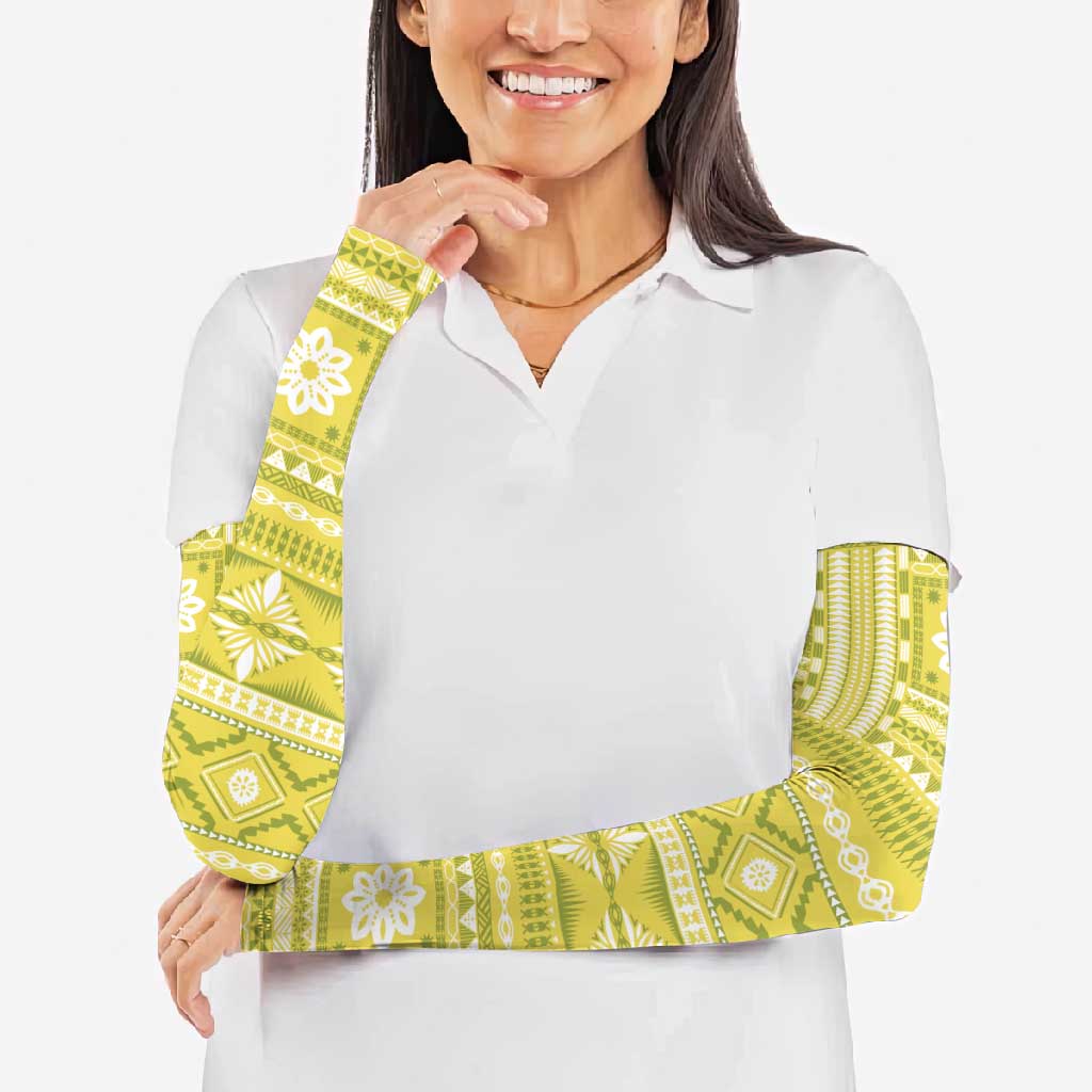 Fiji Masi All Yellow Arm Sleeves Tapa Pattern LT01 - Polynesian Pride