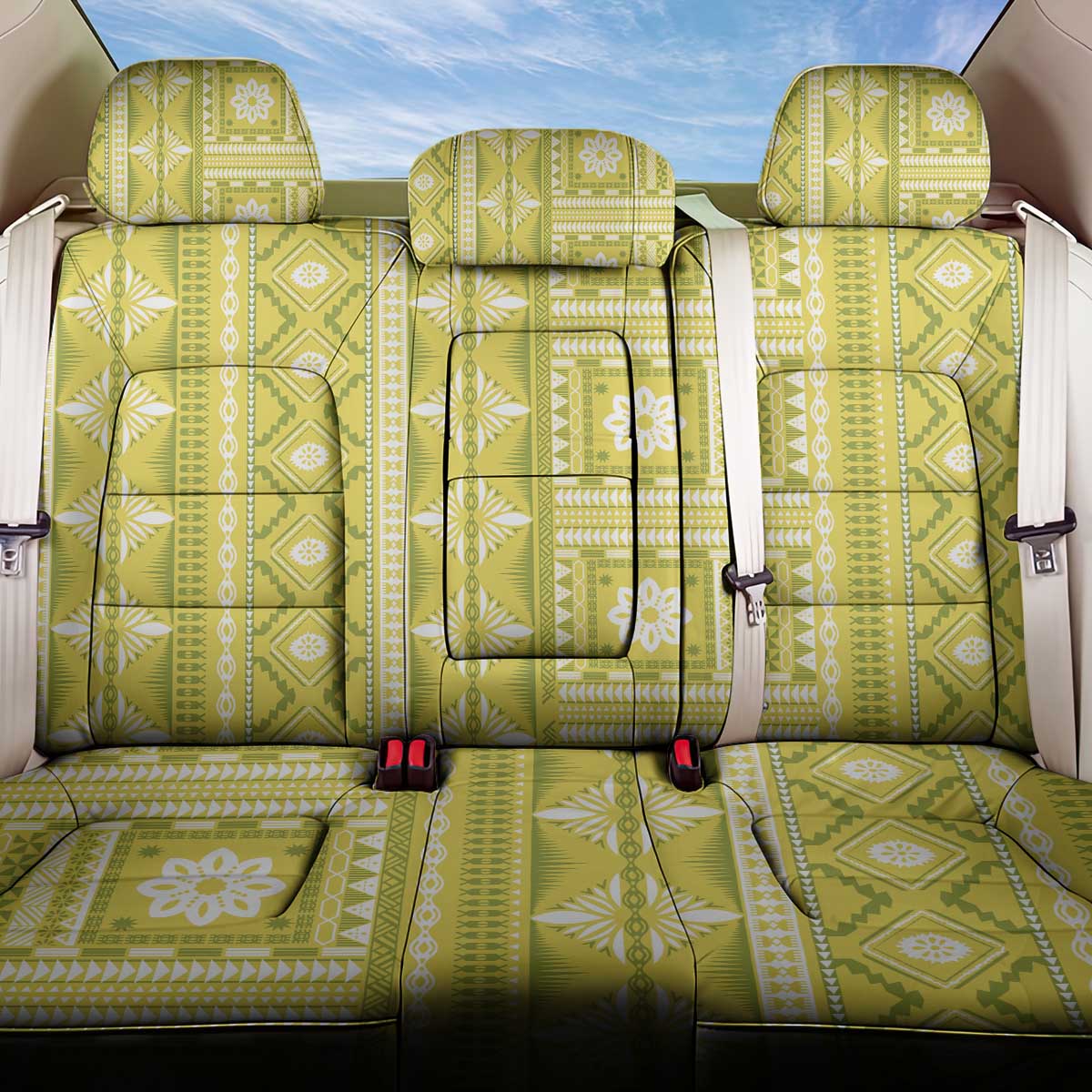 Fiji Masi All Yellow Back Car Seat Cover Tapa Pattern LT01 One Size Yellow - Polynesian Pride