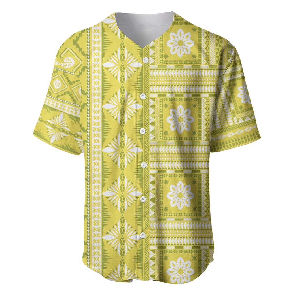 Fiji Masi All Yellow Baseball Jersey Tapa Pattern LT01 Yellow - Polynesian Pride