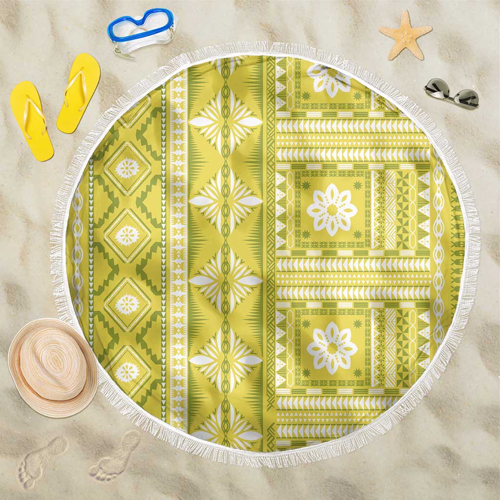 Fiji Masi All Yellow Beach Blanket Tapa Pattern LT01 One Size 150cm Yellow - Polynesian Pride