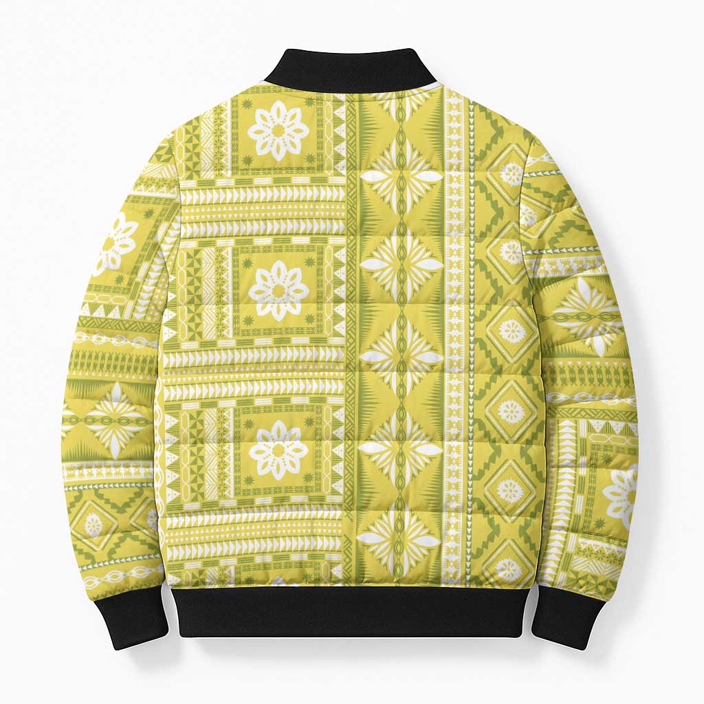 Fiji Masi All Yellow Bomber Puffer Jacket Tapa Pattern LT01 - Polynesian Pride