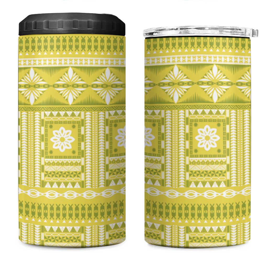 Fiji Masi All Yellow 4 in 1 Can Cooler Tumbler Tapa Pattern LT01 One Size: 16 oz Yellow - Polynesian Pride