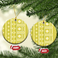Fiji Masi All Yellow Ceramic Ornament Tapa Pattern LT01 Circle Yellow - Polynesian Pride