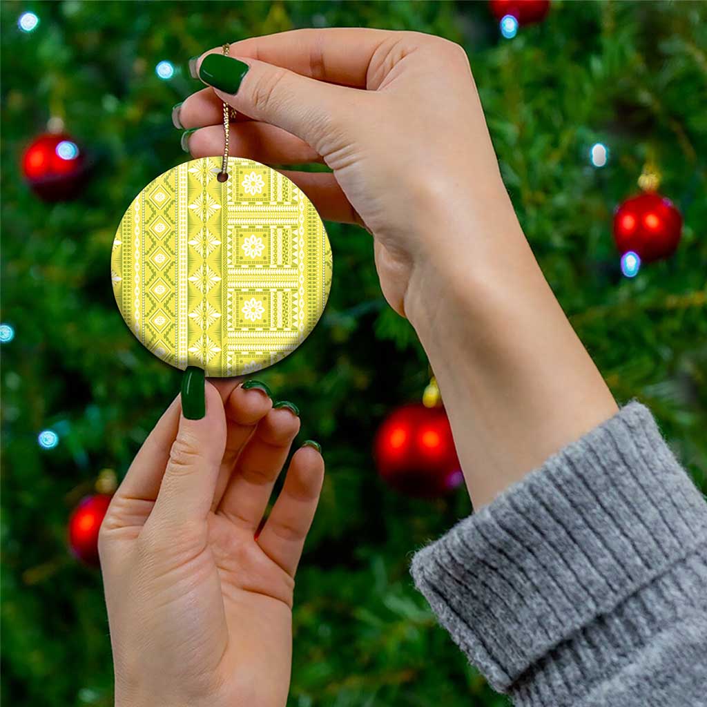 Fiji Masi All Yellow Ceramic Ornament Tapa Pattern LT01 - Polynesian Pride