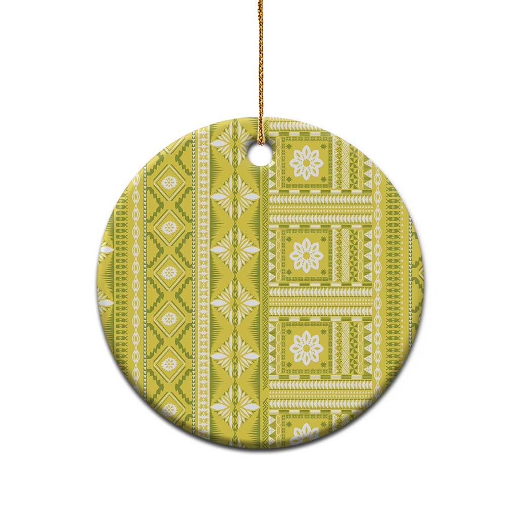 Fiji Masi All Yellow Ceramic Ornament Tapa Pattern LT01 - Polynesian Pride