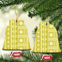 Fiji Masi All Yellow Ceramic Ornament Tapa Pattern LT01 Bell Flake Yellow - Polynesian Pride