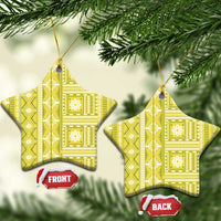Fiji Masi All Yellow Ceramic Ornament Tapa Pattern LT01 Star Yellow - Polynesian Pride