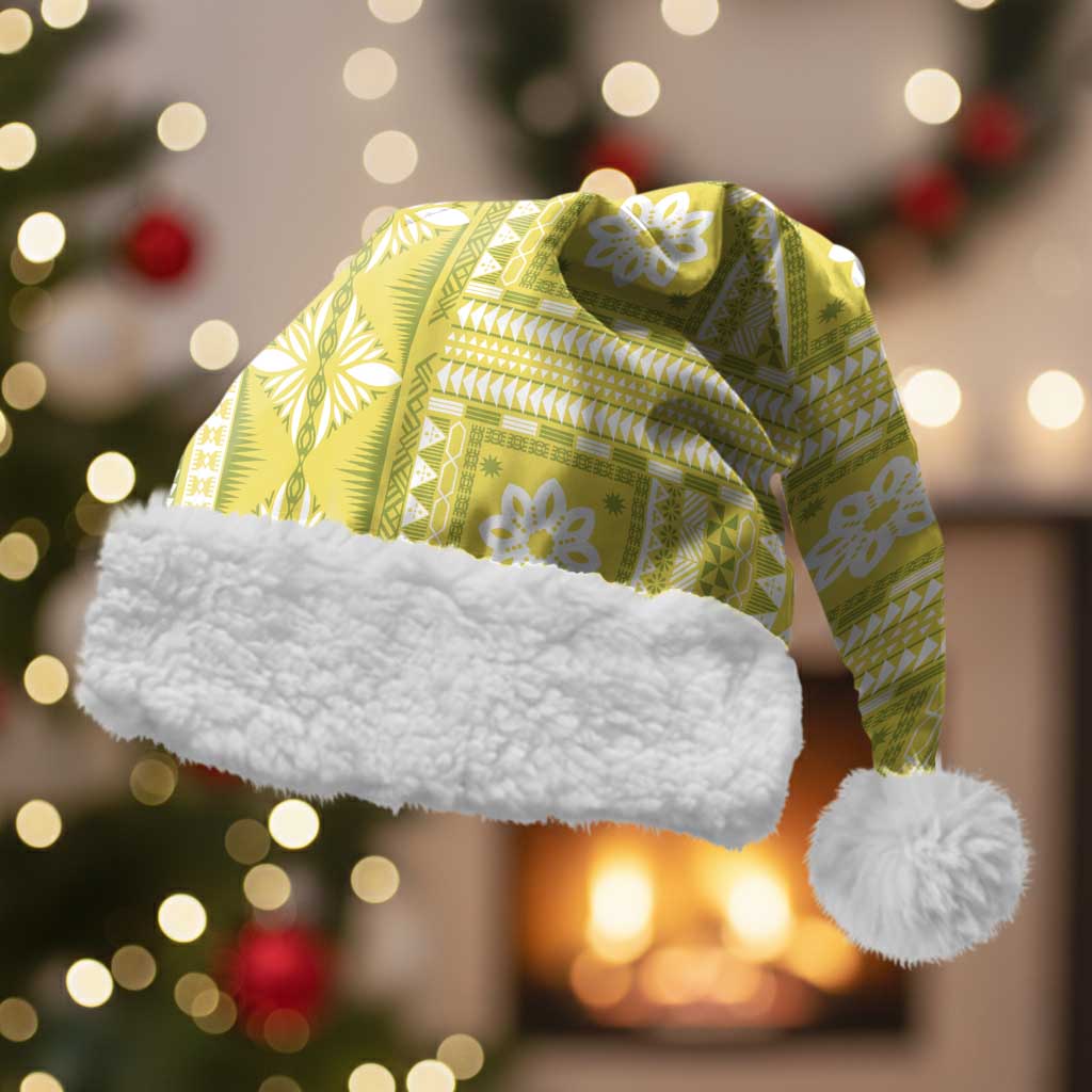 Fiji Masi All Yellow Christmas Santa Hat Tapa Pattern LT01 With Fur Yellow - Polynesian Pride