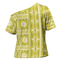 Fiji Masi All Yellow Cross Shoulder Shirt Tapa Pattern LT01 - Polynesian Pride