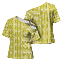 Fiji Masi All Yellow Cross Shoulder Shirt Tapa Pattern LT01 - Polynesian Pride