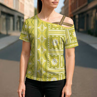 Fiji Masi All Yellow Cross Shoulder Shirt Tapa Pattern LT01 - Polynesian Pride
