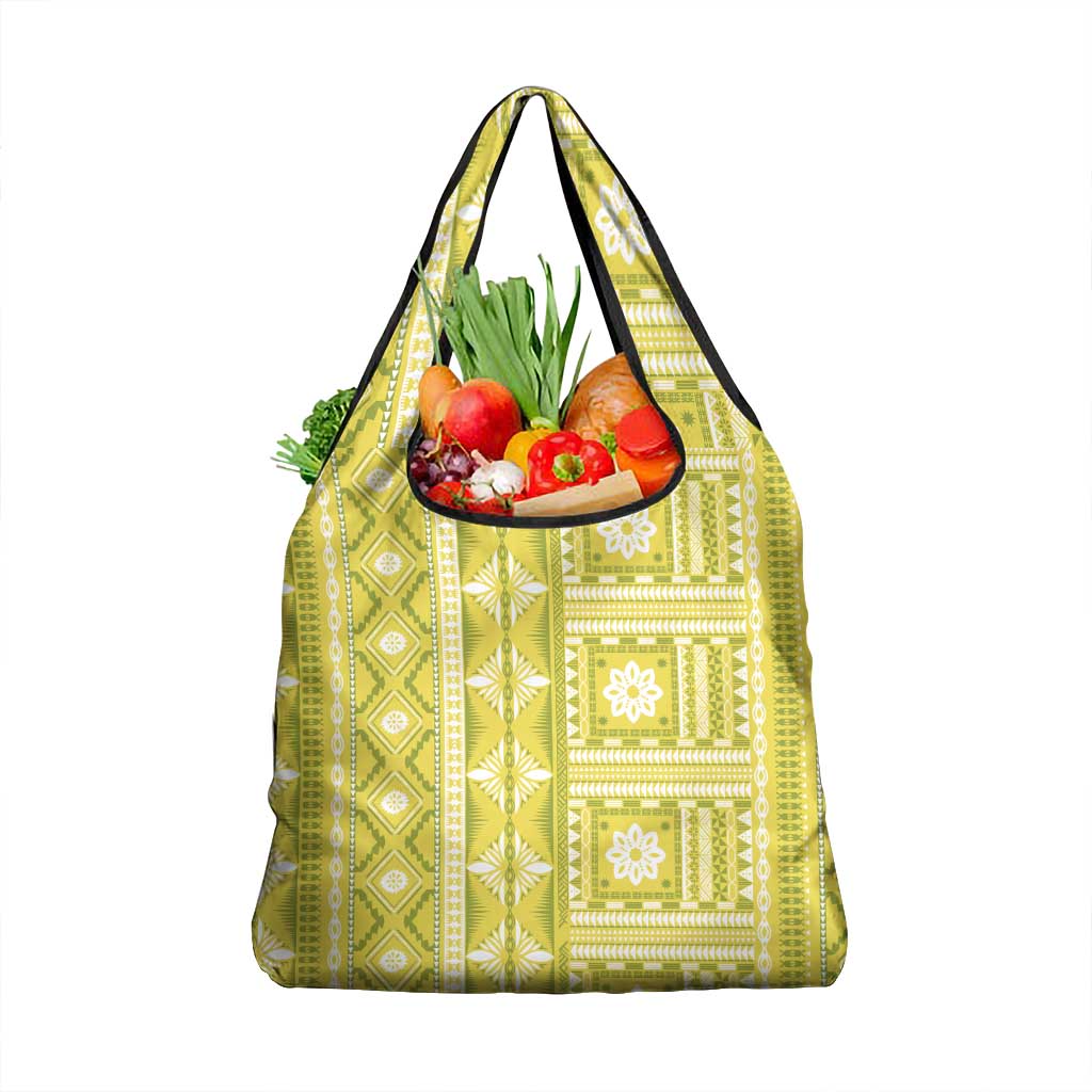 Fiji Masi All Yellow Grocery Bag Tapa Pattern LT01 1-pack One Size Yellow - Polynesian Pride