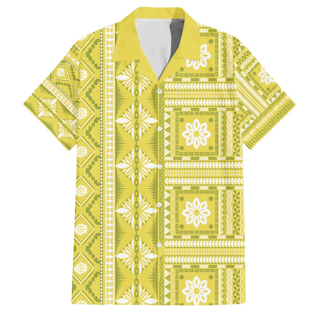 Fiji Masi All Yellow Hawaiian Shirt Tapa Pattern LT01 Yellow - Polynesian Pride