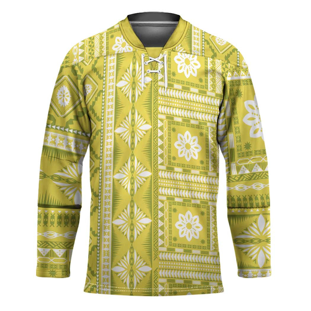 Fiji Masi All Yellow Hockey Jersey Tapa Pattern LT01 Unisex Yellow - Polynesian Pride
