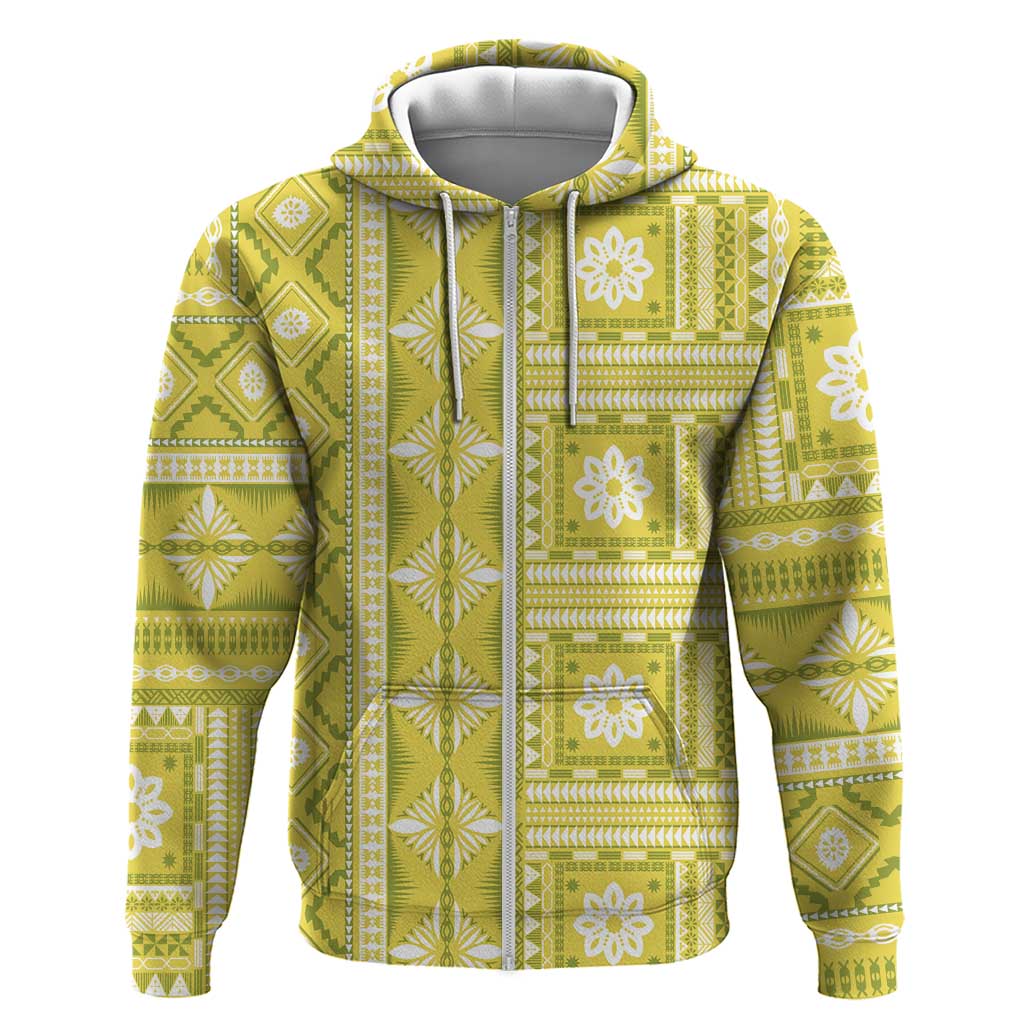 Fiji Masi All Yellow Hoodie Tapa Pattern LT01 Zip Hoodie Yellow - Polynesian Pride