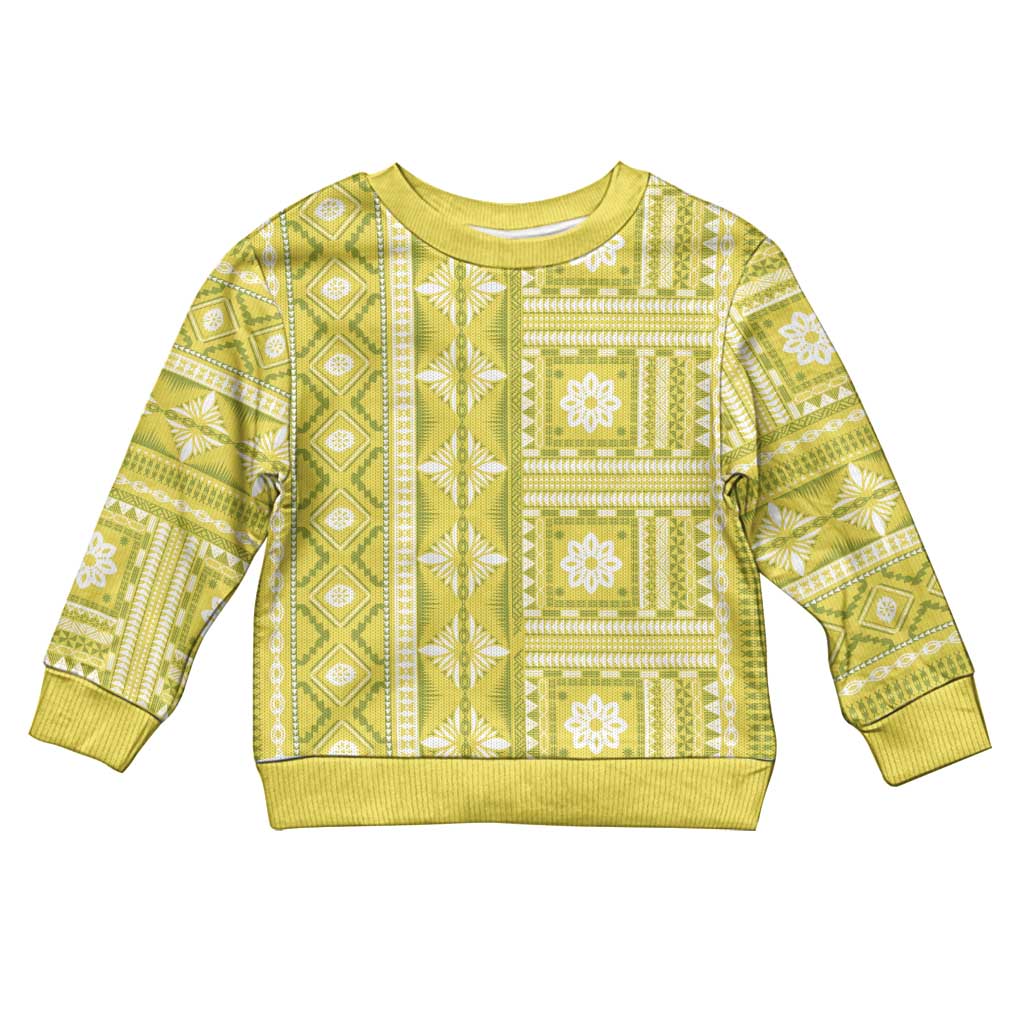 Fiji Masi All Yellow Kid Ugly Christmas Sweater Tapa Pattern LT01 Kid Yellow - Polynesian Pride