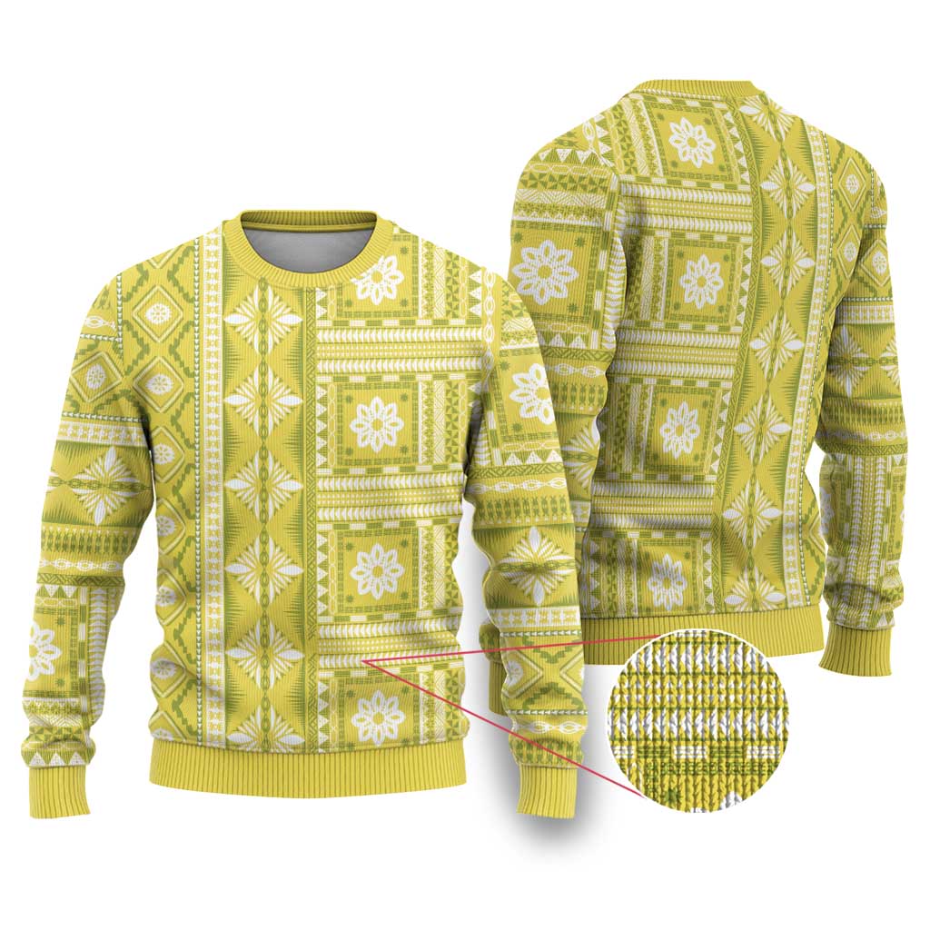 Fiji Masi All Yellow Ugly Christmas Sweater Tapa Pattern LT01 Yellow - Polynesian Pride