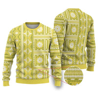 Fiji Masi All Yellow Ugly Christmas Sweater Tapa Pattern LT01 Yellow - Polynesian Pride