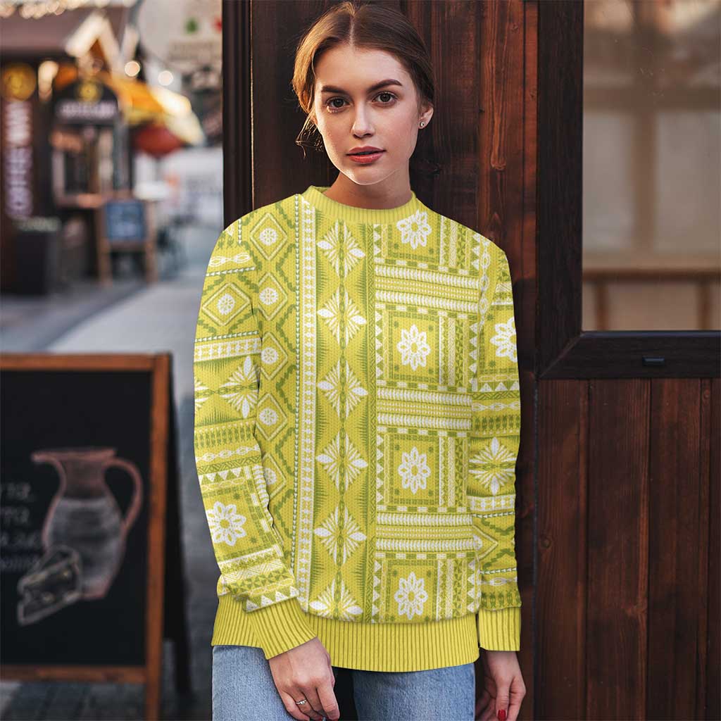 Fiji Masi All Yellow Ugly Christmas Sweater Tapa Pattern LT01 - Polynesian Pride
