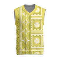 Fiji Masi All Yellow Christmas Knitted V-Neck Vest Tapa Pattern LT01 Yellow - Polynesian Pride