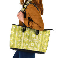 Fiji Masi All Yellow Leather Tote Bag Tapa Pattern LT01 Yellow - Polynesian Pride