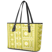Fiji Masi All Yellow Leather Tote Bag Tapa Pattern LT01 - Polynesian Pride