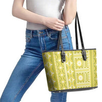 Fiji Masi All Yellow Leather Tote Bag Tapa Pattern LT01 - Polynesian Pride