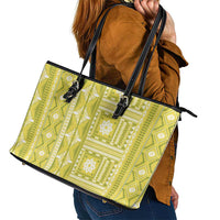 Fiji Masi All Yellow Leather Tote Bag Tapa Pattern LT01 - Polynesian Pride