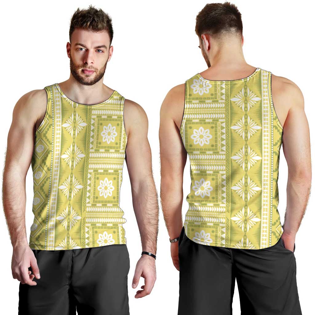 Fiji Masi All Yellow Men Tank Top Tapa Pattern LT01 - Polynesian Pride