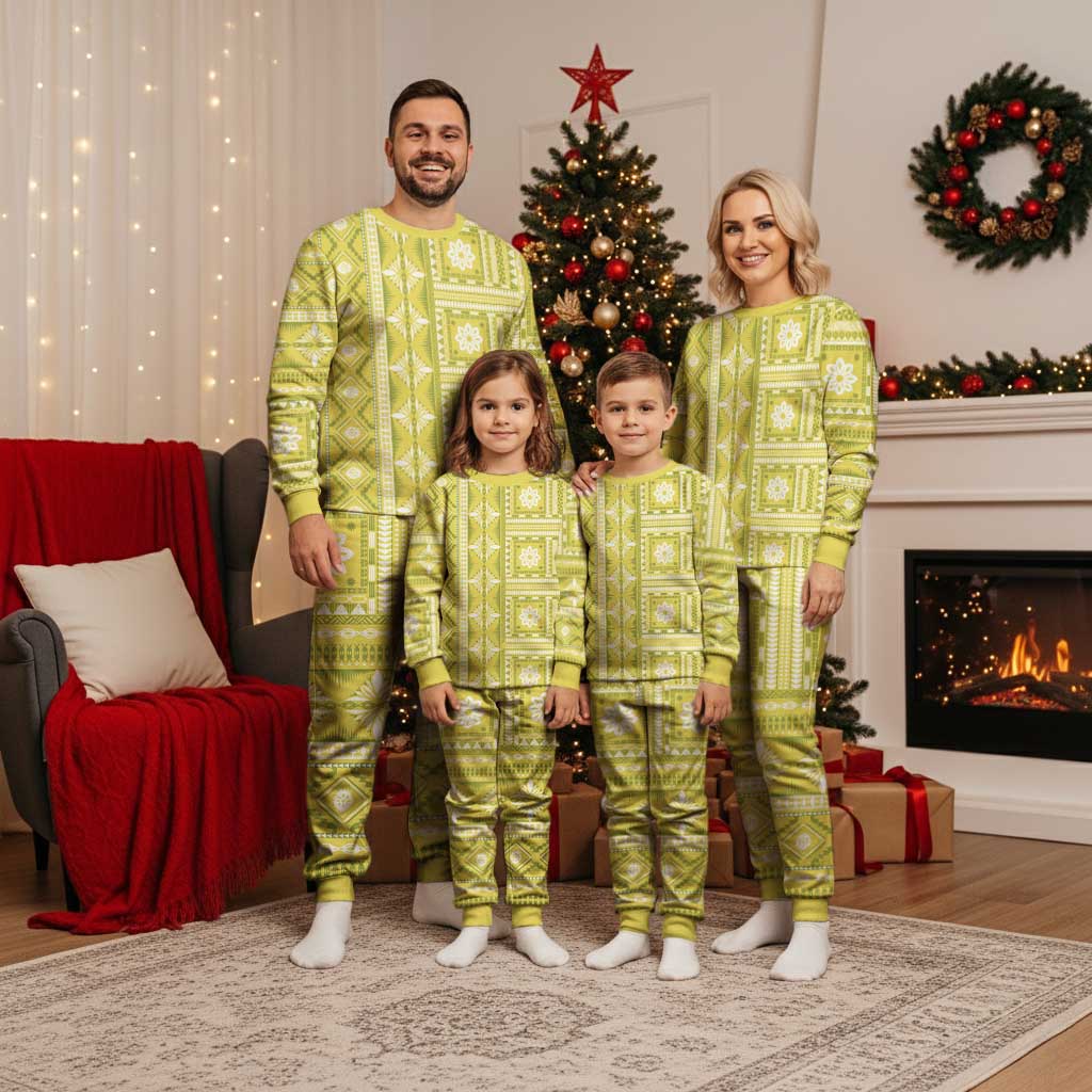 Fiji Masi All Yellow Christmas Pajama Set Tapa Pattern LT01 - Polynesian Pride