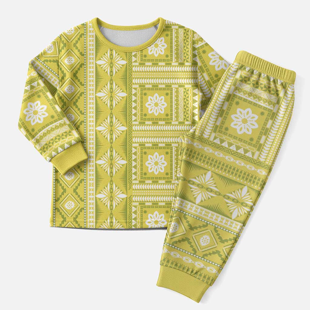 Fiji Masi All Yellow Christmas Pajama Set Tapa Pattern LT01 Men Yellow - Polynesian Pride