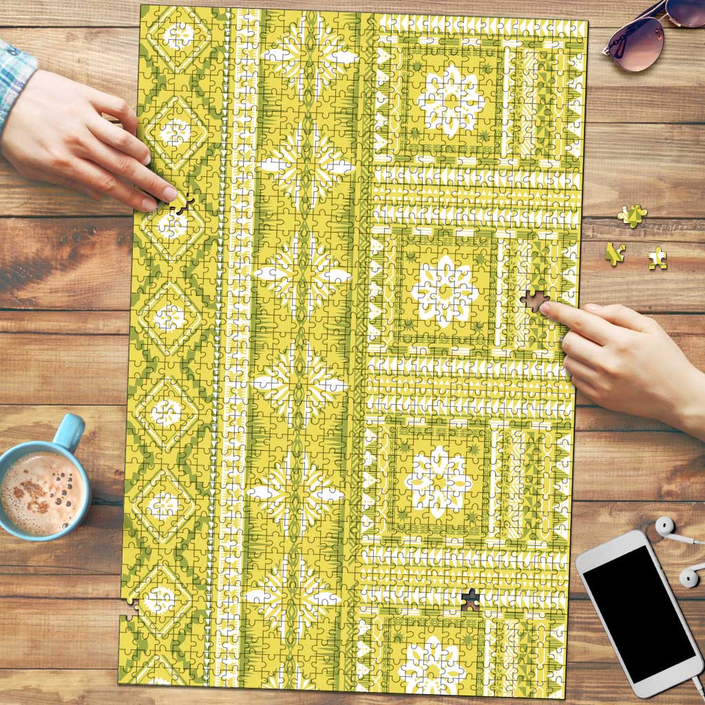 Fiji Masi All Yellow Puzzle Tapa Pattern LT01 Yellow - Polynesian Pride