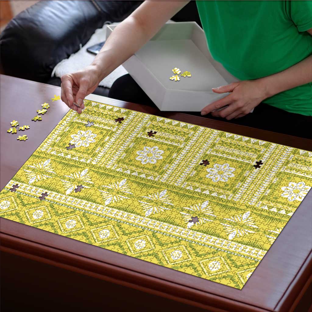 Fiji Masi All Yellow Puzzle Tapa Pattern LT01 - Polynesian Pride